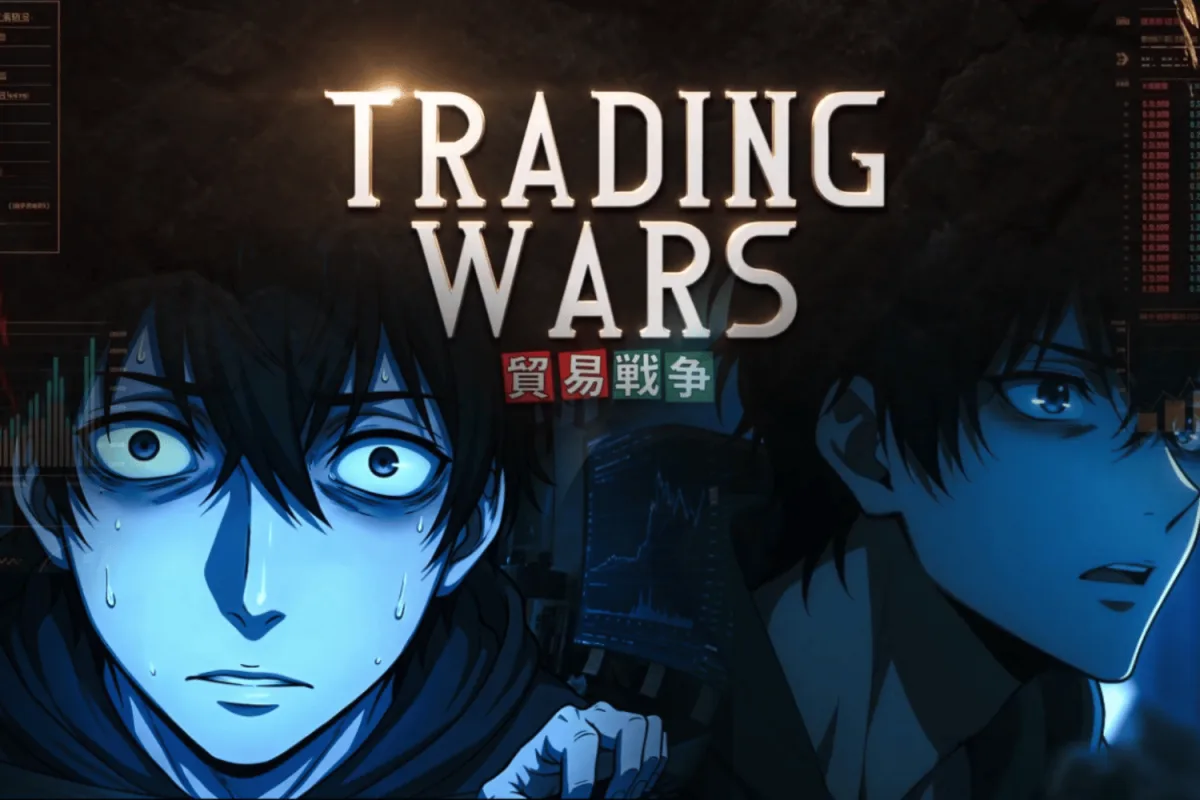 The Trading Wars title card over Ren and a rival against a trading-floor backdrop